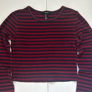 Red and Blue striped crop top long sleeve, Forever 21, size S